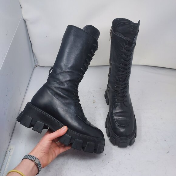 PRADA Spazzolato Black Re-Nylon Monolith Platform Tall Boot - Picture 1 of 16